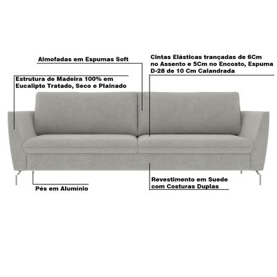 Sofá Decorativo Sala de Estar 230cm Olívia Suede Cinza - Gran Belo