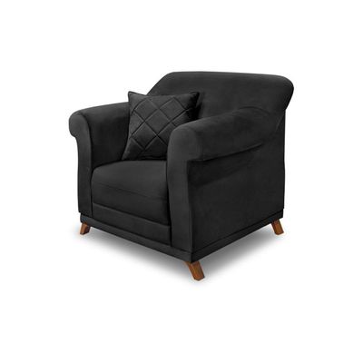 Poltrona Decorativa com 1 Almofada Armstrong Veludo Preto - Gran Belo