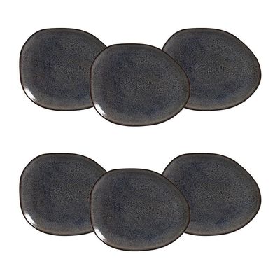 Conjunto de Pratos Rasos Ovais Orgânico Titanium 31cm 6 Peças Porto Brasil Azul