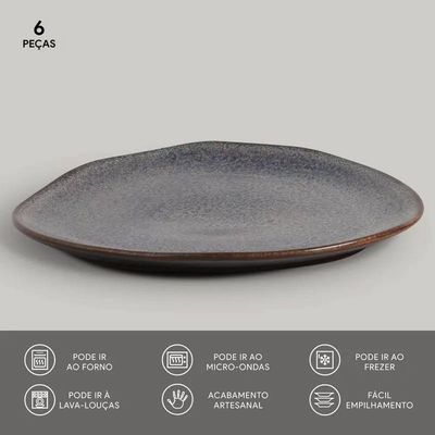Conjunto de Pratos Rasos Ovais Orgânico Titanium 31cm 6 Peças Porto Brasil Azul