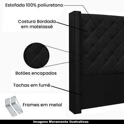 Cabeceira Decorativa Queen Size 1,84M Loewe PU Preto - Gran Belo