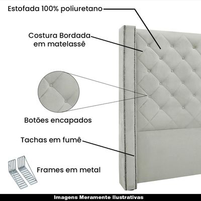 Cabeceira Decorativa Queen Size 1,84M Loewe Veludo Prata - Gran Belo