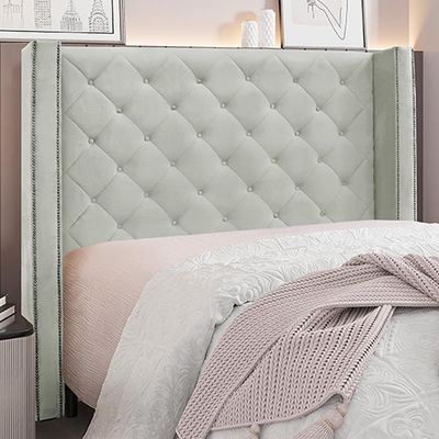 Cabeceira Decorativa Queen Size 1,84M Loewe Veludo Prata - Gran Belo