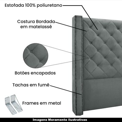 Cabeceira Decorativa Queen Size 1,84M Loewe Veludo Cinza - Gran Belo