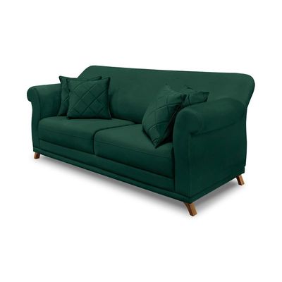 Sofá Decorativo 180cm 2 Lugares com 4 Almofadas Armstrong Veludo Verde Floresta - Gran Belo