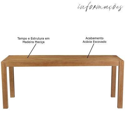 Mesa Sala de Jantar Cozinha Dumai 220cm Madeira Maciça Acácia Escovado - Gran Belo