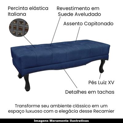 Recamier Decorativo 160cm Loewe Suede Pés de Madeira Azul Marinho - Gran Belo