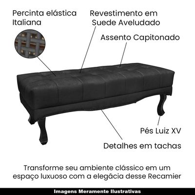 Recamier Decorativo 160cm Loewe Suede Pés de Madeira Preto - Gran Belo