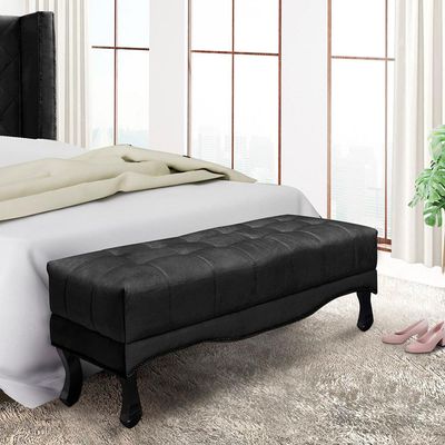 Recamier Decorativo 160cm Loewe Suede Pés de Madeira Preto - Gran Belo
