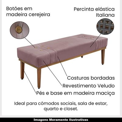 Recamier Decorativo 140cm Kors Veludo Pés de Madeira Lilás - Gran Belo