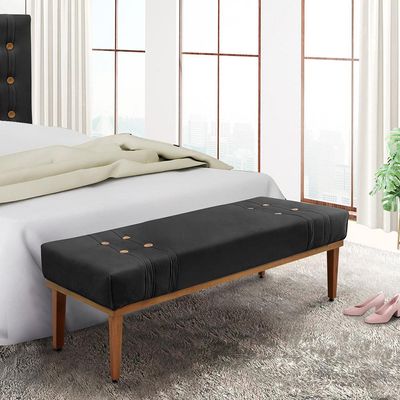 Recamier Decorativo 195cm Kors Veludo Pés de Madeira Preto - Gran Belo