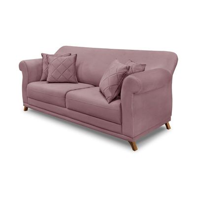 Sofá Decorativo 220cm 3 Lugares com 4 Almofadas Armstrong Veludo Lilás - Gran Belo