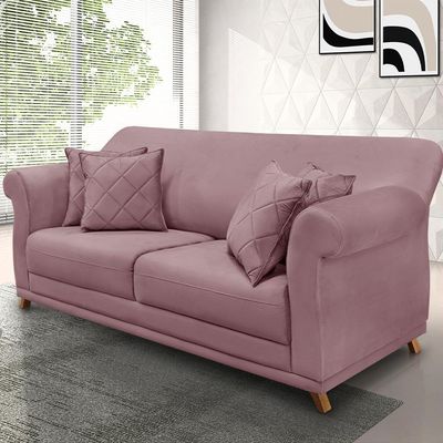 Sofá Decorativo 220cm 3 Lugares com 4 Almofadas Armstrong Veludo Lilás - Gran Belo