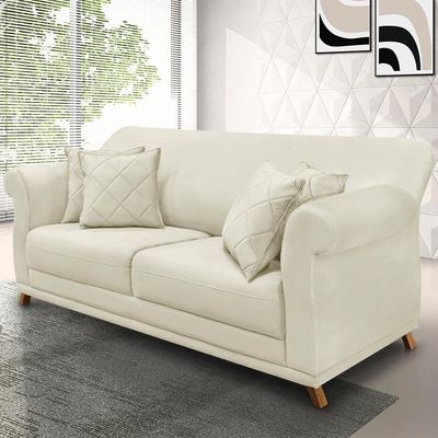 Sofá Decorativo 180cm 2 Lugares com 4 Almofadas Armstrong Veludo Bege - Gran Belo