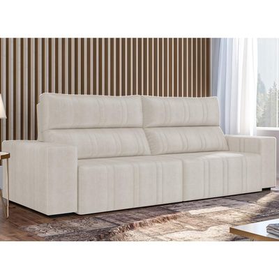 Sofá Retrátil 214 cm Sala de Estar Leonel Suede Bege - Gran Belo