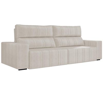 Sofá Retrátil 214 cm Sala de Estar Leonel Suede Bege - Gran Belo