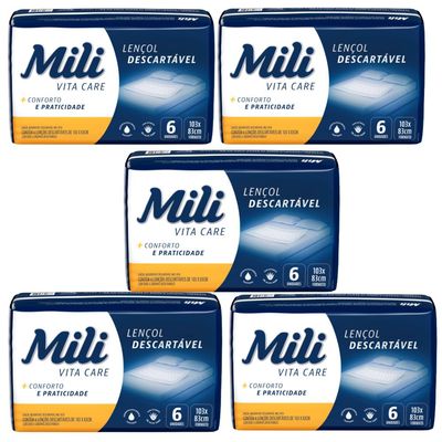 Lençol Descartável Absorvente Mili Vita Care p/adulto 5 pacotes c/ 6 lençóis  Total 30 lençóis