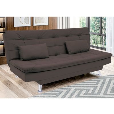 Sofá-Cama 1,90 Metros Linoforte Melissa, Suede Veludo, Espuma D-33 Capuccino