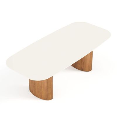 Mesa De Jantar Orgânica Tivoli 240cm X 110cm 9 Lugares Lamina Cinamomo Off White Vidro