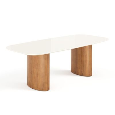 Mesa De Jantar Orgânica Tivoli 240cm X 110cm 9 Lugares Lamina Cinamomo Off White Vidro
