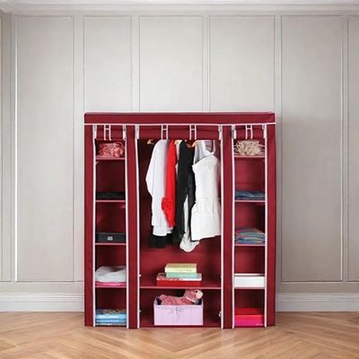 Cabideiro Portátil Prateleiras Dobrável Armário Arara Grande Organizador Vermelho
