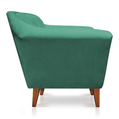 Poltrona Decorativa Lorena Suede Pés Castanho Azul Turquesa