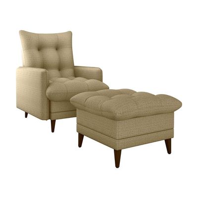 Poltrona De Amamentação Com Puff Montreal Suede Areia Matrix Linho Areia