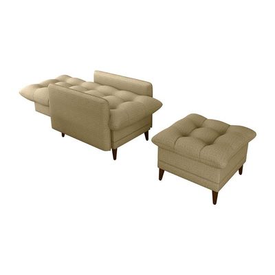 Poltrona De Amamentação Com Puff Montreal Suede Areia Matrix Linho Areia