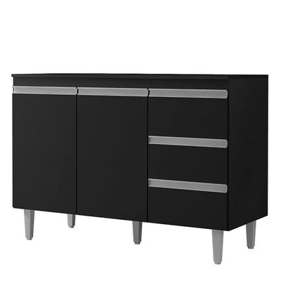 Balcão Gabinete Cozinha Andreia 100cm 2 Porta S-t Ajl Móveis Preto