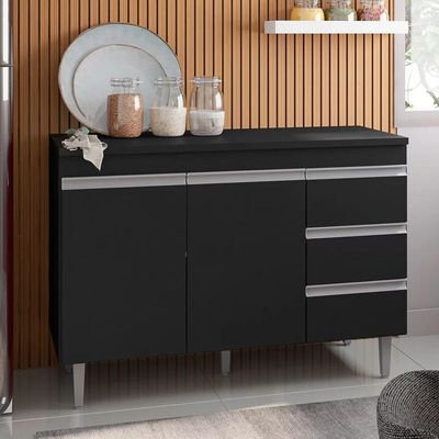 Balcão Gabinete Cozinha Andreia 100cm 2 Porta S-t Ajl Móveis Preto
