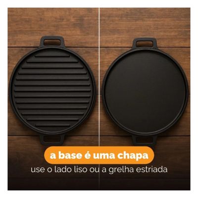 Panela Multiuso 4 em 1 - Assadeira para Pão e Churrasco, Chapa Dupla Face de Ferro Fundido Santana