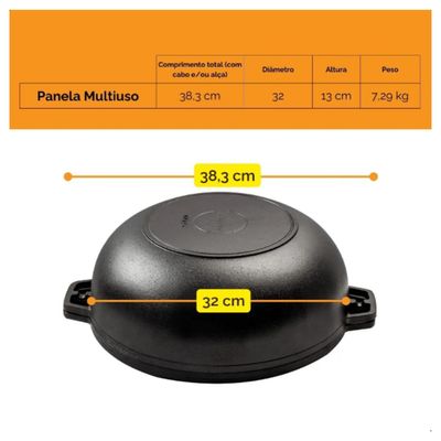 Panela Multiuso 4 em 1 - Assadeira para Pão e Churrasco, Chapa Dupla Face de Ferro Fundido Santana