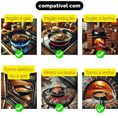 Panela Multiuso 4 em 1 - Assadeira para Pão e Churrasco, Chapa Dupla Face de Ferro Fundido Santana