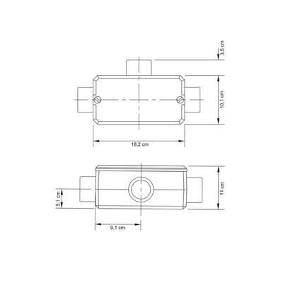 Condulete fixo 2.1/2" tipo "T" - com tampa / rosca BSP / sem pintura
