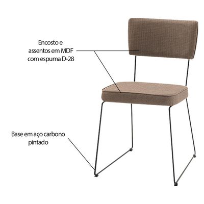 Kit 4 Cadeiras de Jantar Decorativa Base Aço Preto Luigi Linho Bege - Gran Belo