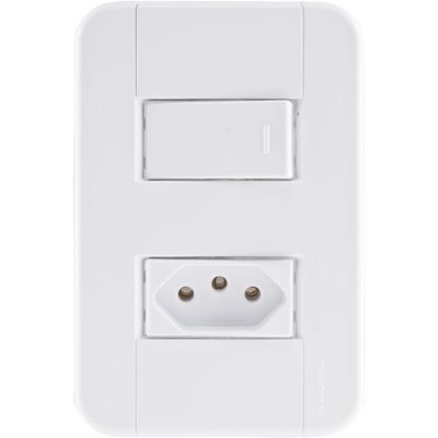 Conjunto 4x2 com 1 Interruptor Simples 10 A 250 V e 1 Tomada 2P+T 20 A 250 V Tramontina Tablet Branco