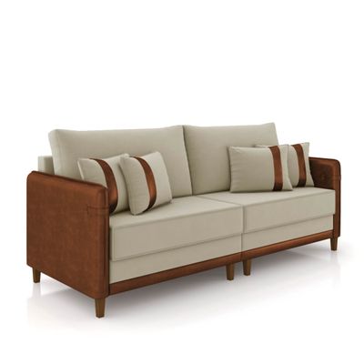 Sofá 3 Lugares Living 212cm Pé Madeira Valença Marrom/Veludo K01 - D'Rossi Cinza