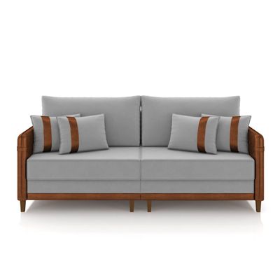 Sofá 3 Lugares Living 212cm Pé Madeira Valença Marrom/Veludo K01 - D'Rossi Cinza