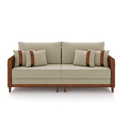 Sofá 3 Lugares Living 212cm Pé Madeira Valença Marrom/Veludo K01 - D'Rossi Cinza