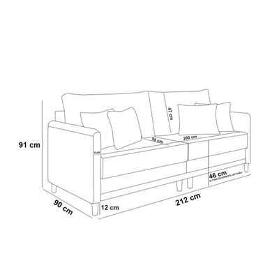 Sofá 3 Lugares Living 212cm Pé Madeira Valença Marrom/Veludo K01 - D'Rossi Cinza