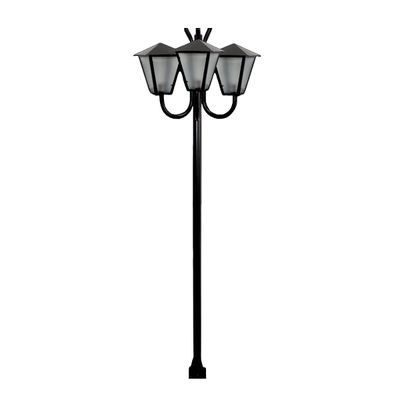 Poste Braço Curvo Luminária Romana Tripla Jardim Preto 300cm