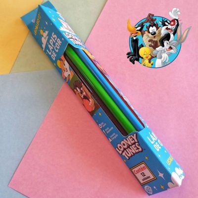 LÁPIS DE COR TRIANGULAR 12 CORES LOONEY TUNES - LEO E LEO
