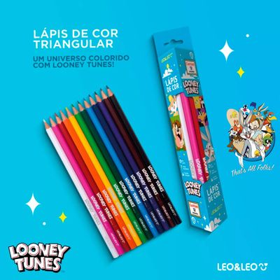 LÁPIS DE COR TRIANGULAR 12 CORES LOONEY TUNES - LEO E LEO
