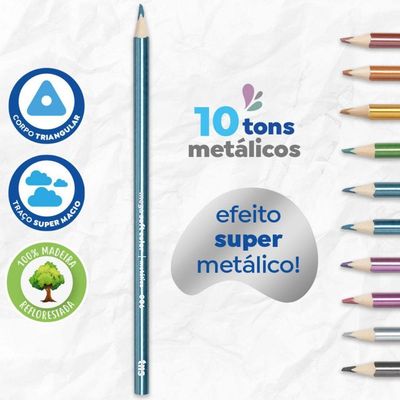 Lápis De Cor Mega Soft Color Tons Metálicos 10 Cores - Tris