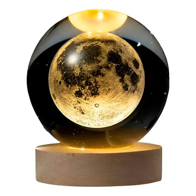 Luminária Galáxia 3D Esfera de Cristal com Base de Madeira – Design Minimalista e Sofisticado