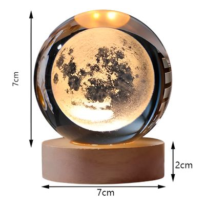 Luminária Galáxia 3D Esfera de Cristal com Base de Madeira – Design Minimalista e Sofisticado