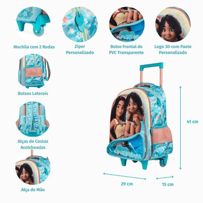 Mochila de Rodinha Infantil Feminina Moana Azul U / Azul