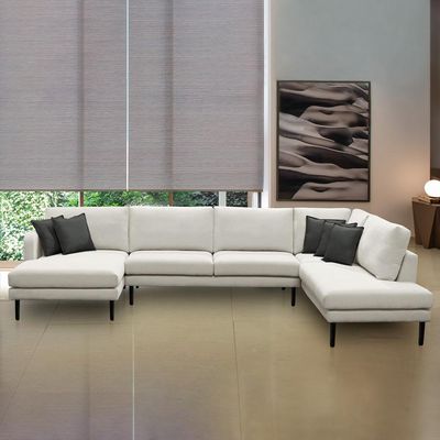 Sofá Decorativo Sala de Estar Osaka 340cm Modulado em U com Almofadas Linho Off White