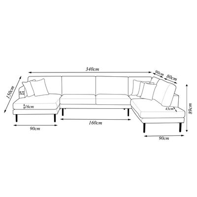 Sofá Decorativo Sala de Estar Osaka 340cm Modulado em U com Almofadas Linho Off White