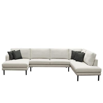 Sofá Decorativo Sala de Estar Osaka 310cm Modulado em U com Almofadas Linho Off White